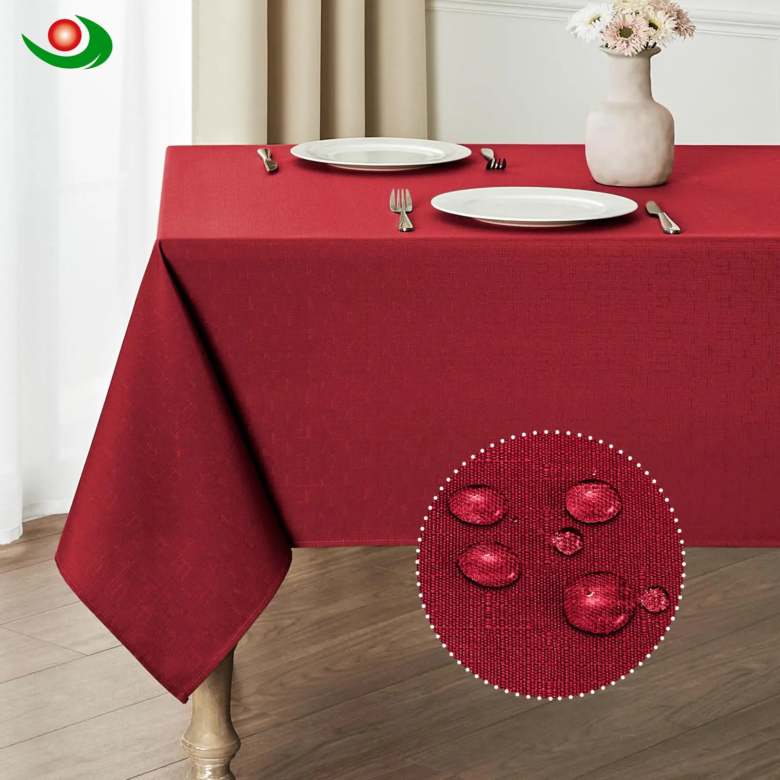 Cotton Tablecloth Dark Red - Jiayuan: Traditional Rectangle,Suitable for Various Occasions, Especially for Outdoor Summer Dinners and Parties